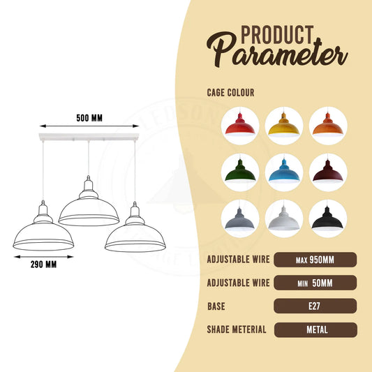 3 Way Vintage Ceiling Curvy Hanging E27 Pendant Light Fixture~4299 LEDSone UK Ltd pendent holder